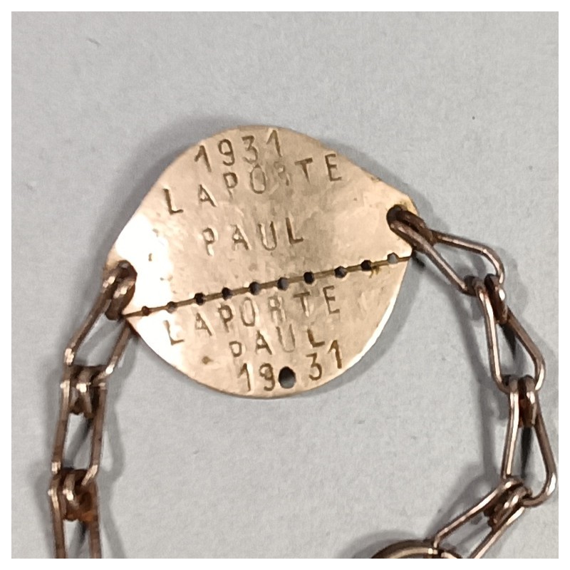 PLAQUE D'IDENTITE MILITAIRE TROUPE MODELE 1918 LAPORTE PAUL CLASSE 1931 MATRICULE 3257 A MONTPELLIER